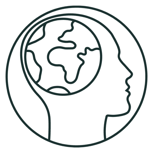 A person with a globe in her head