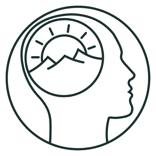 A person with a landscape globe in her head